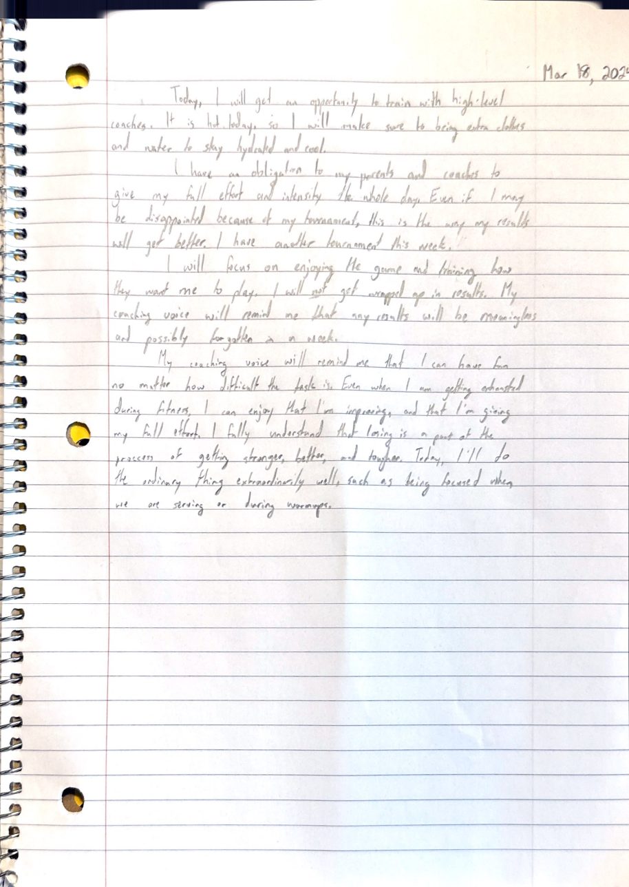 Scan of the handwritten notebook page, March 18, 2024