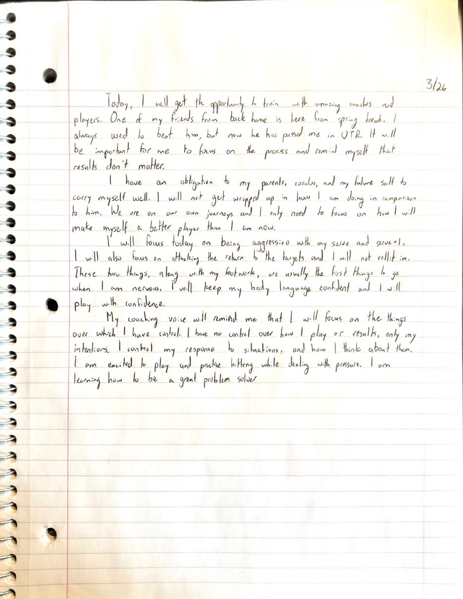 Scan of the handwritten notebook page, March 26, 2024